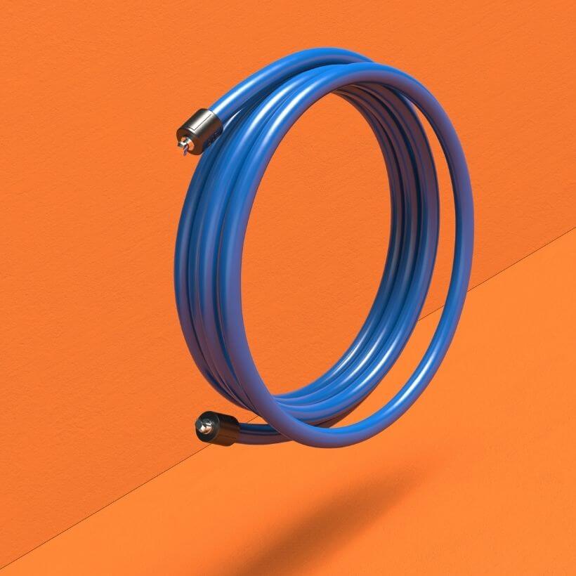 2 LB Speed Pro Rope A coiled view of the blue 2 LB Speed Pro LE rope on an orange background